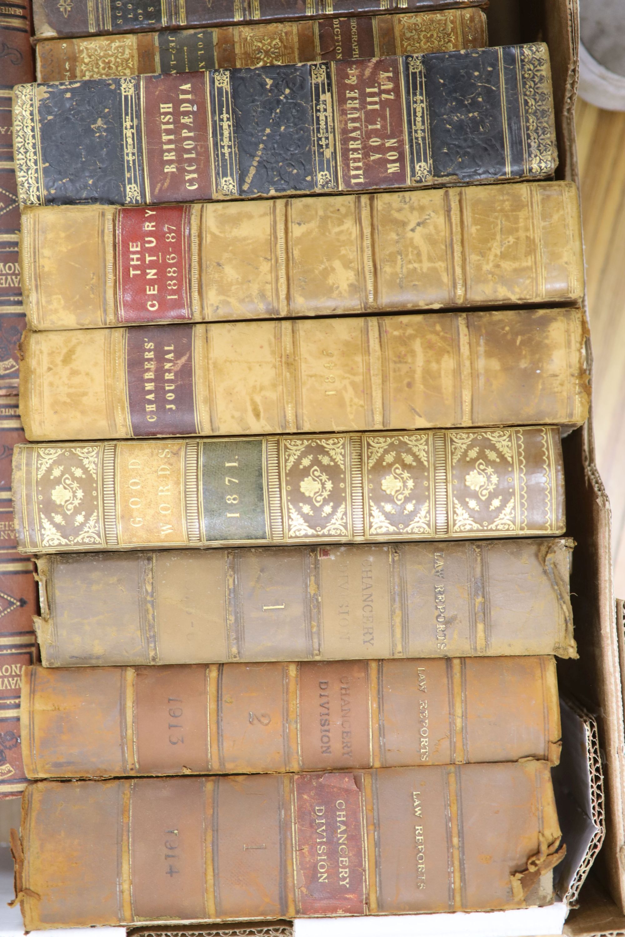 Three boxes of various decorative bindings